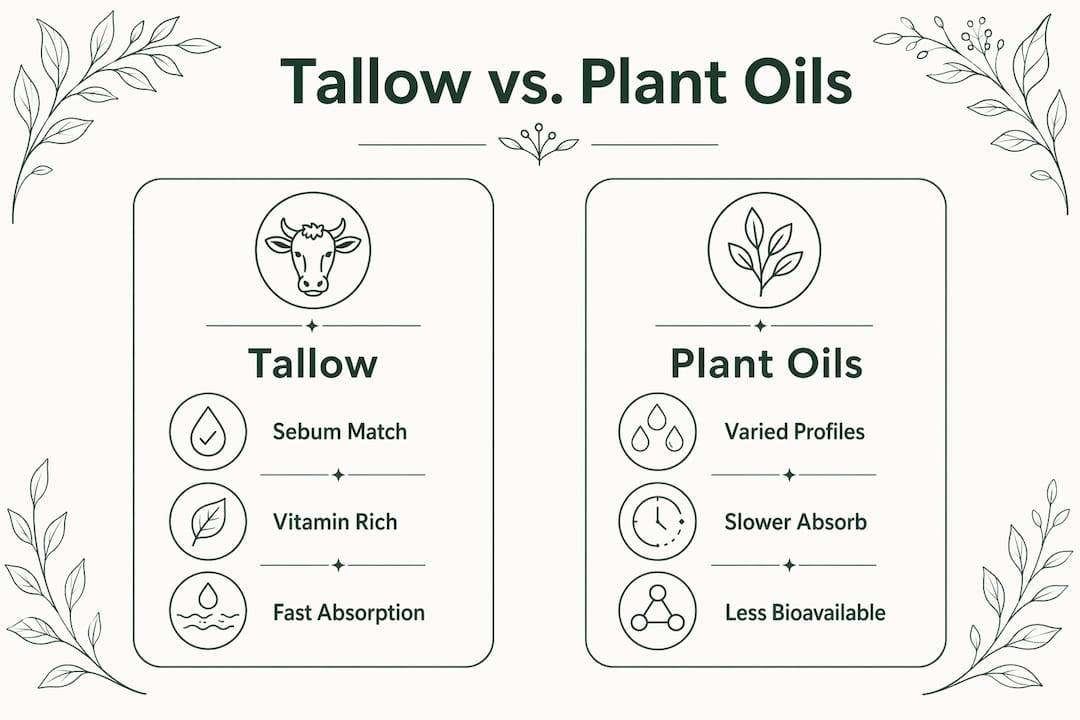 Infographic comparing tallow and plant oils absorption