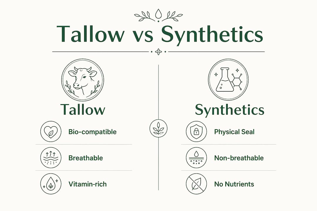Infographic comparing tallow and synthetic skin barriers
