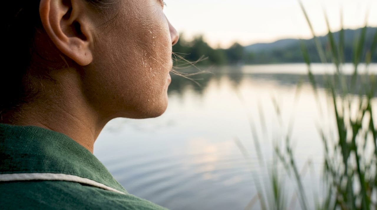 Close-up of skin moisture and wind interaction