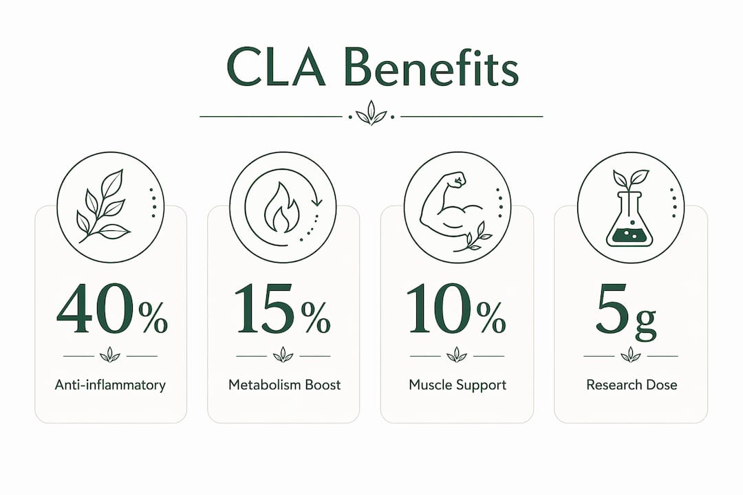 Infographic showing key CLA benefits and research data