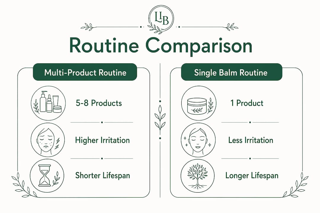 Infographic comparing multi-product vs single balm routines