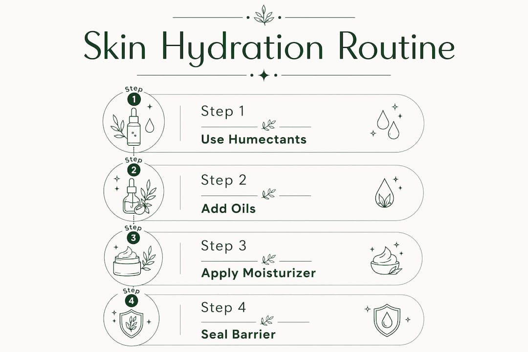 Infographic outlining four-step skin hydration routine