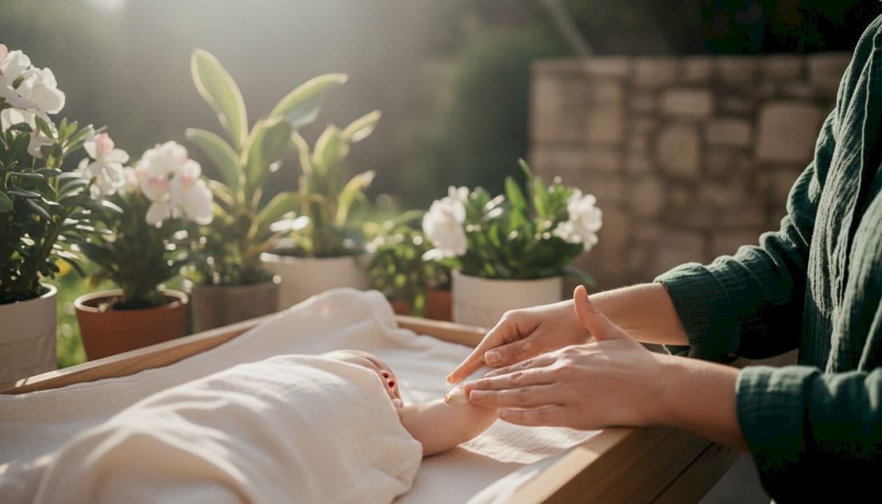 Parent applying natural moisturizer on baby
