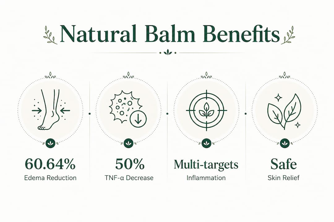 Infographic showing natural balm benefits with key stats