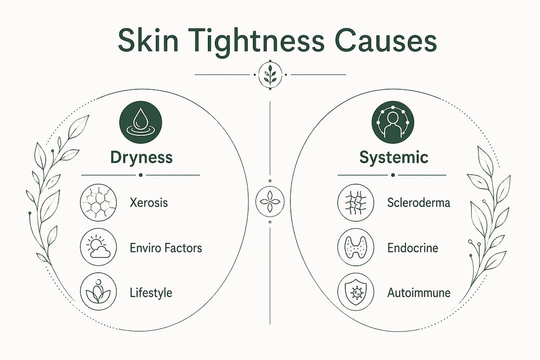 Infographic showing two main categories of skin tightness causes