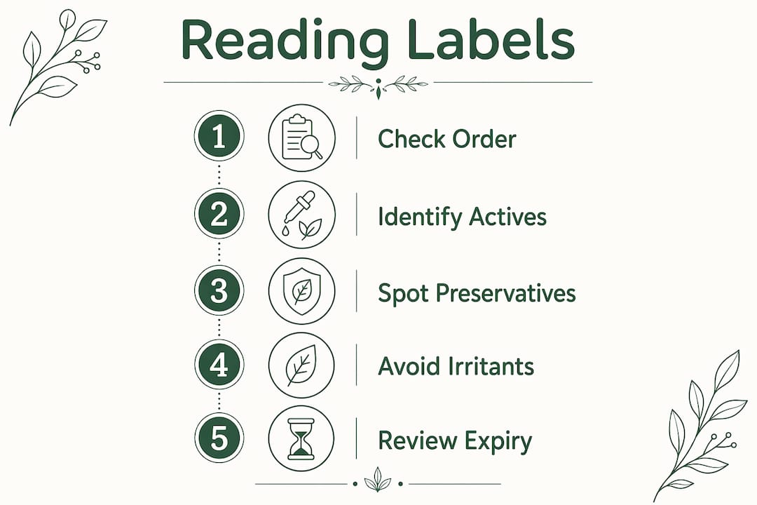 Infographic showing steps to read skincare labels