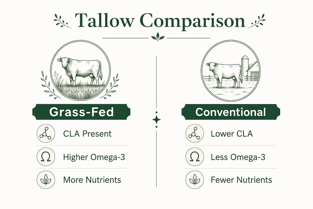 Infographic comparing grass-fed and conventional tallow