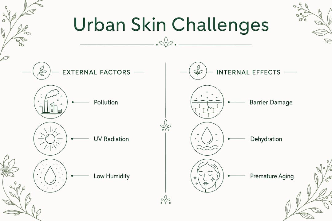 Infographic comparing urban skin challenges categories