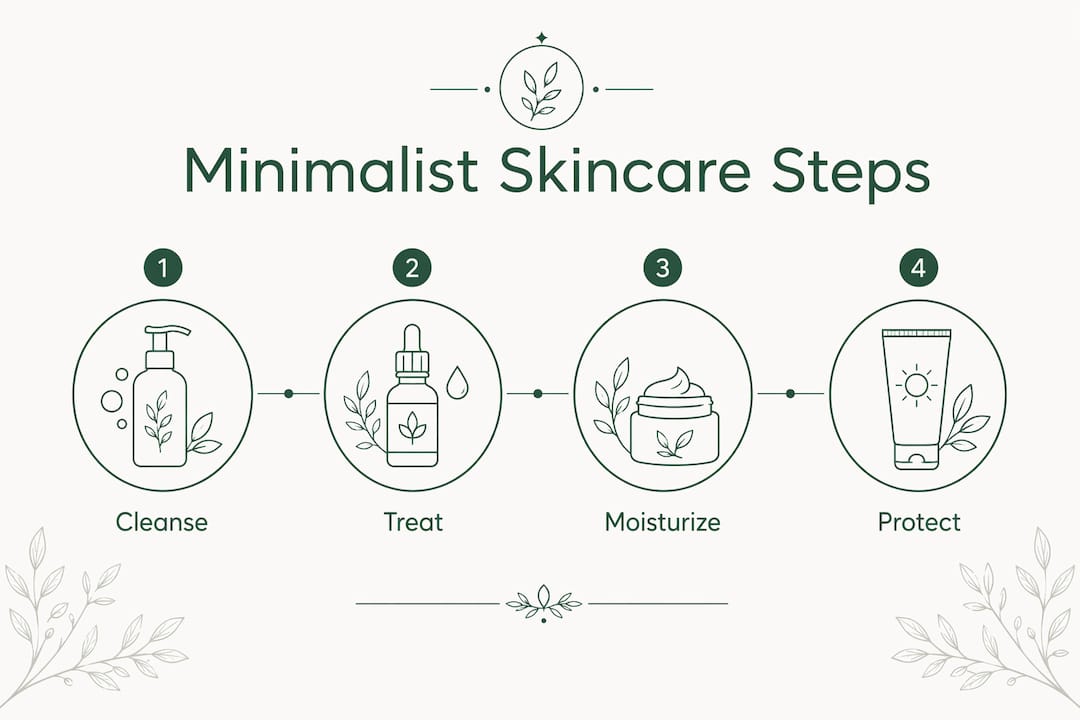 Infographic showing minimalist skincare steps