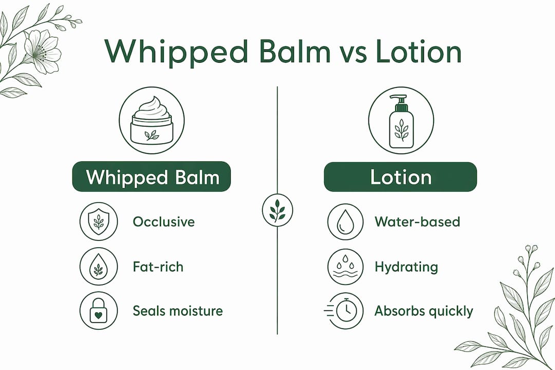 Infographic comparing whipped balm and lotion