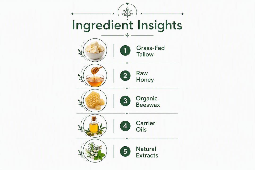Infographic showing key ingredients in balm