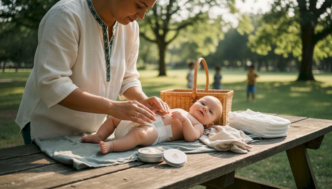 Parent applying balm to baby’s skin