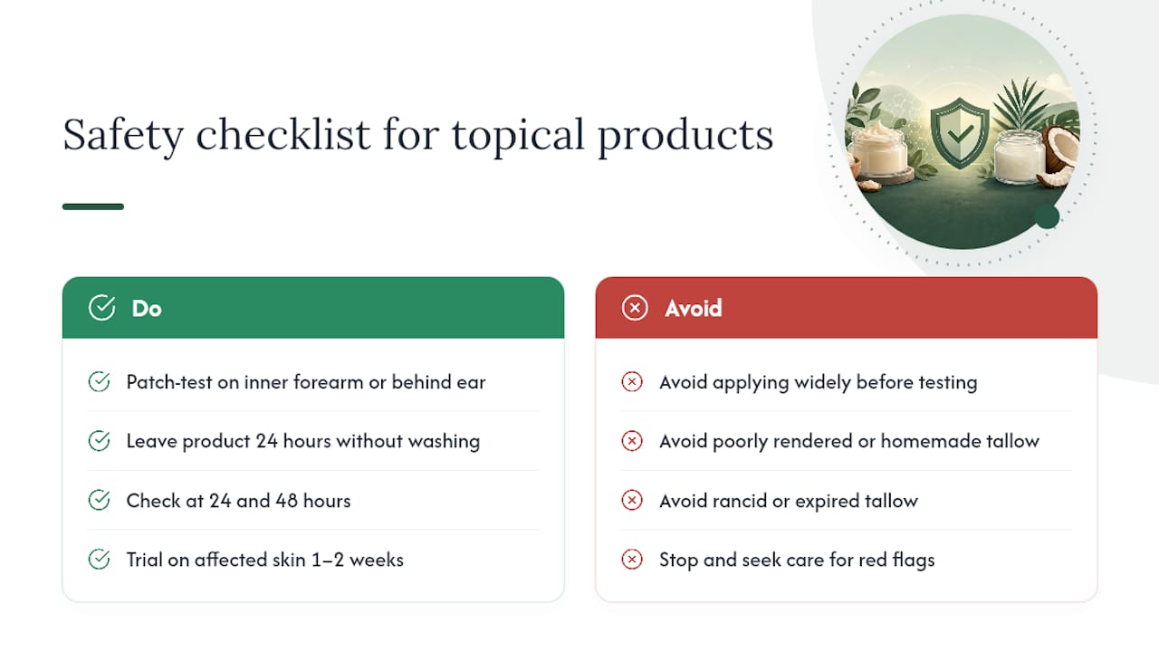 Safety considerations: patch testing, age cautions, and red flags — overview diagram