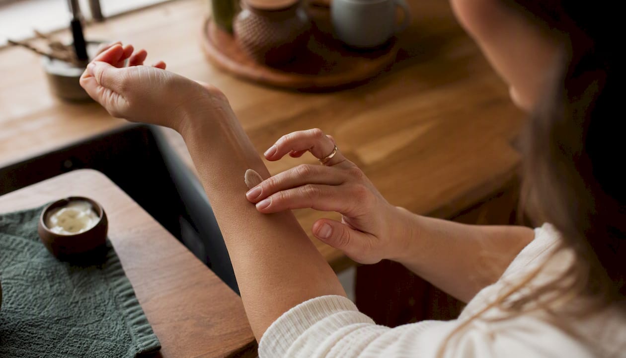 Applying patch test balm to inner forearm