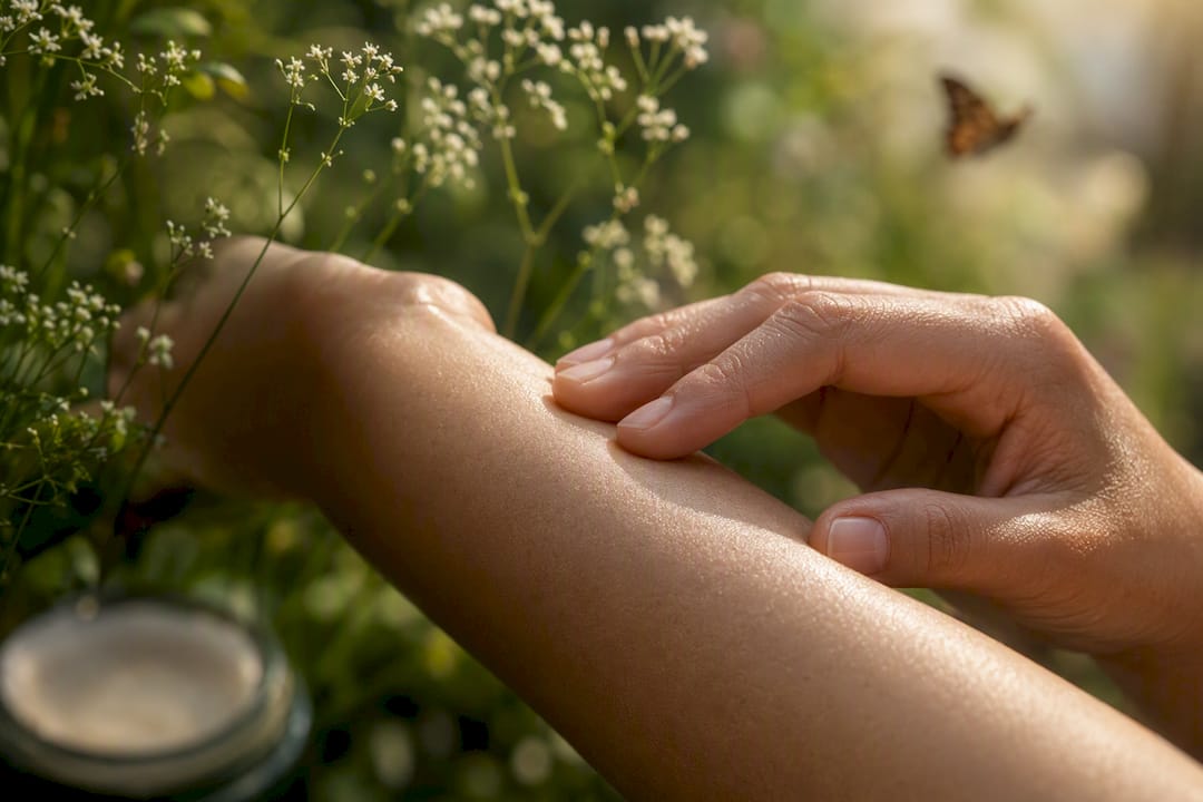 Close-up of hydrated skin showing improved texture