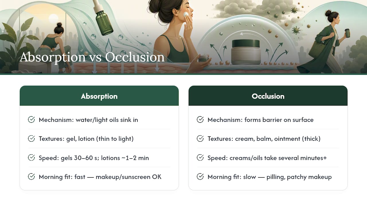 Diagram comparing skincare absorption and occlusion effects