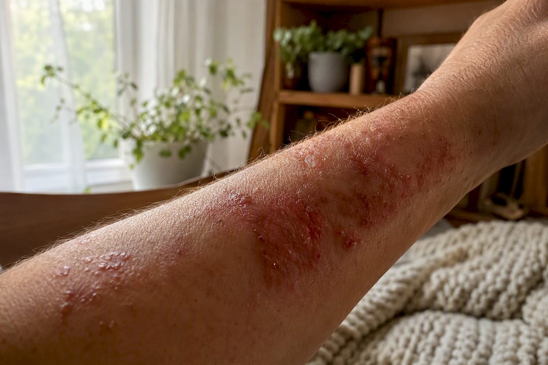 Close-up of eczema acute flare on arm