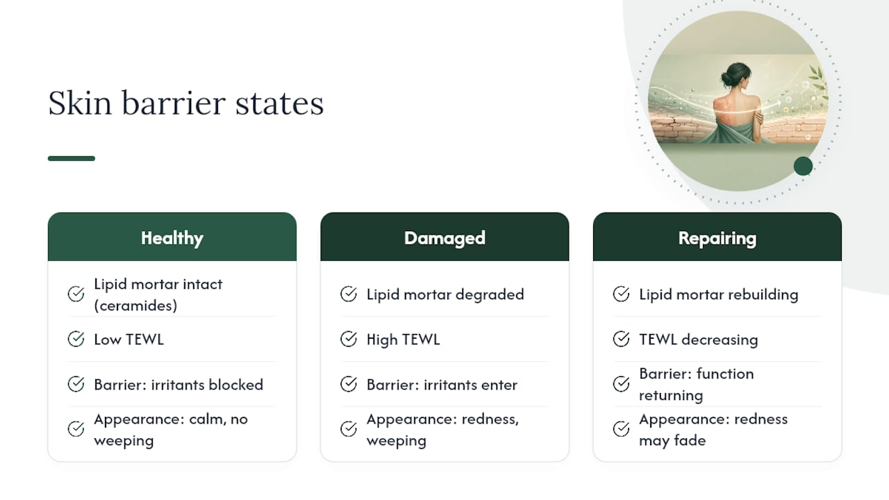 Diagram of skin barrier and water loss in eczema