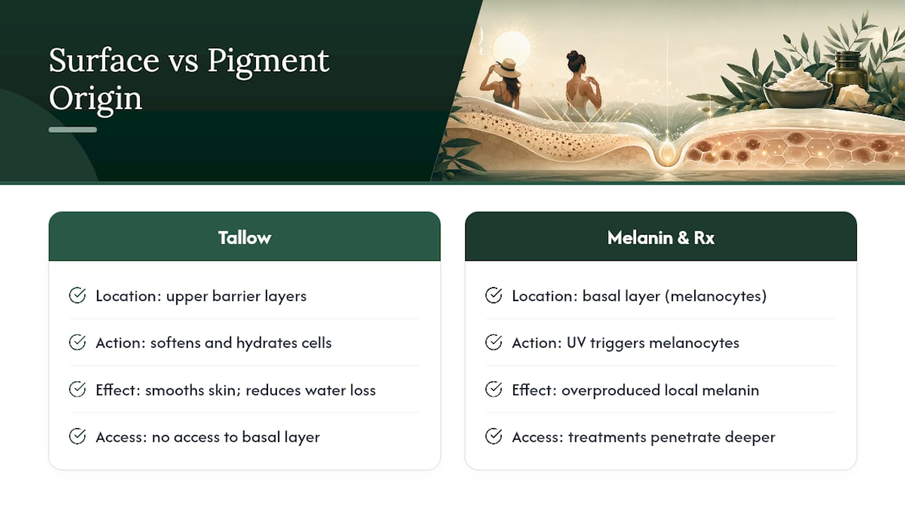 Diagram contrasting skin barrier and pigment pathways