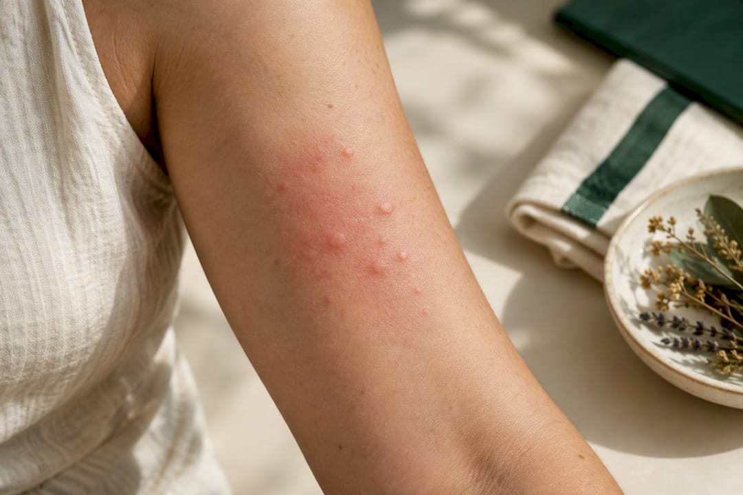 Localized redness and hives on upper arm