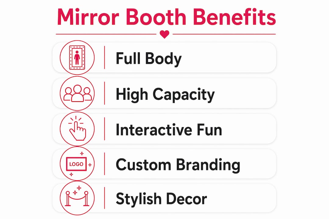 Infographic showing mirror photo booth benefits