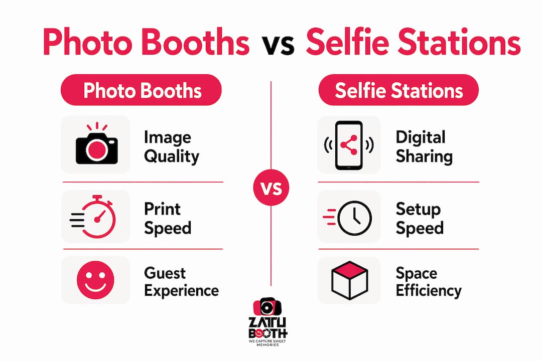 Infographic comparing photo booths and selfie stations