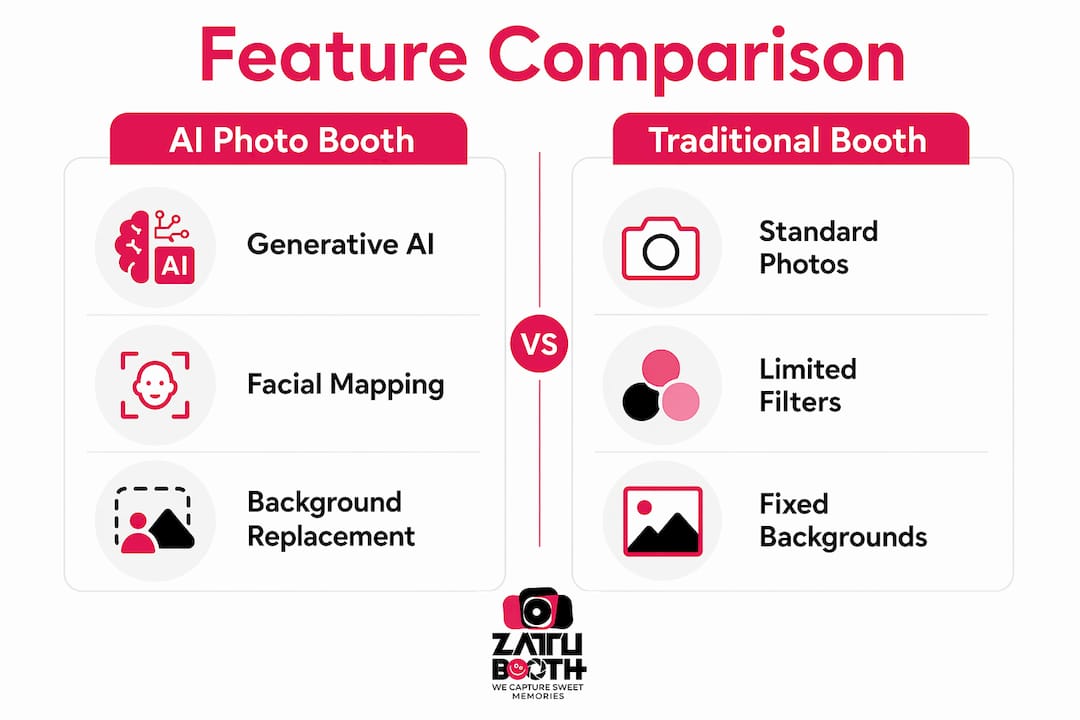 Infographic comparing AI and traditional photo booth features