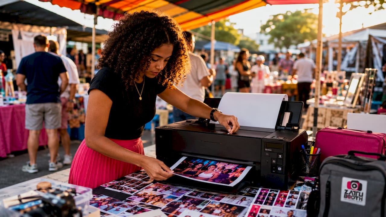 Close-up of dye-sublimation photo printer in use