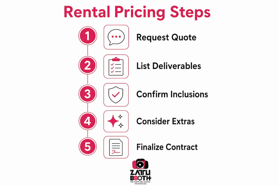 Infographic showing photo booth rental pricing steps