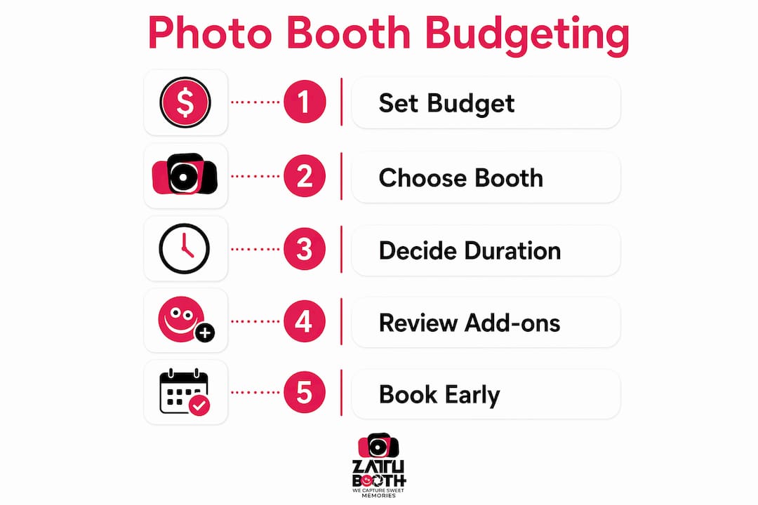 Infographic outlining wedding photo booth budgeting steps