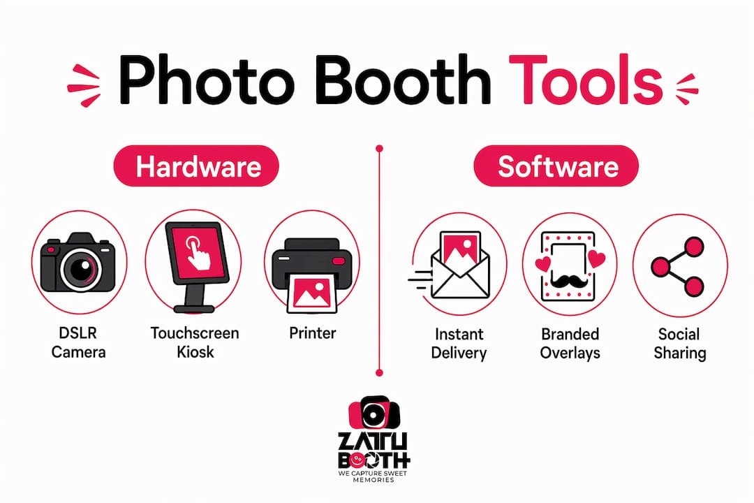Infographic comparing photo booth hardware and software tools