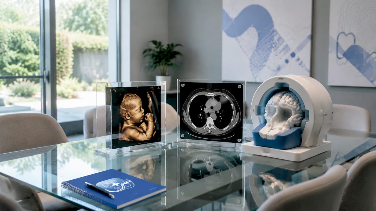 Models representing different diagnostic imaging types