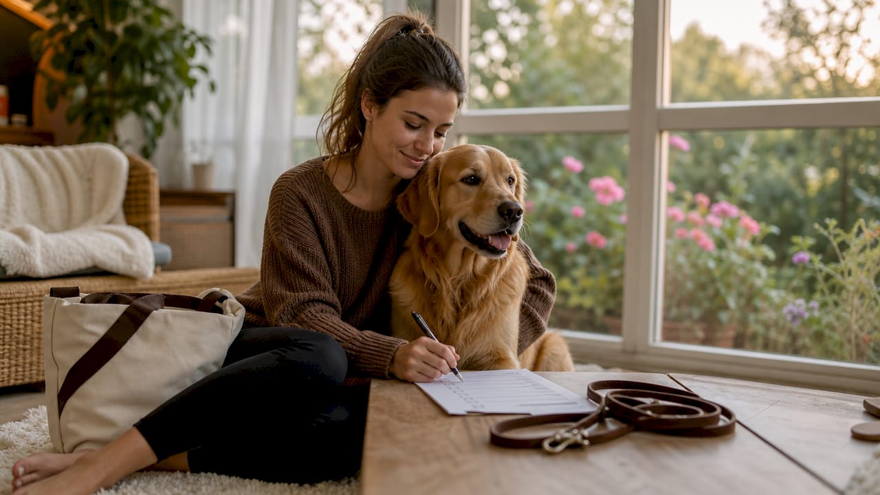 Owner preparing her dog for training
