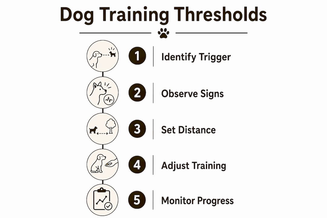 Infographic illustrating dog training threshold steps