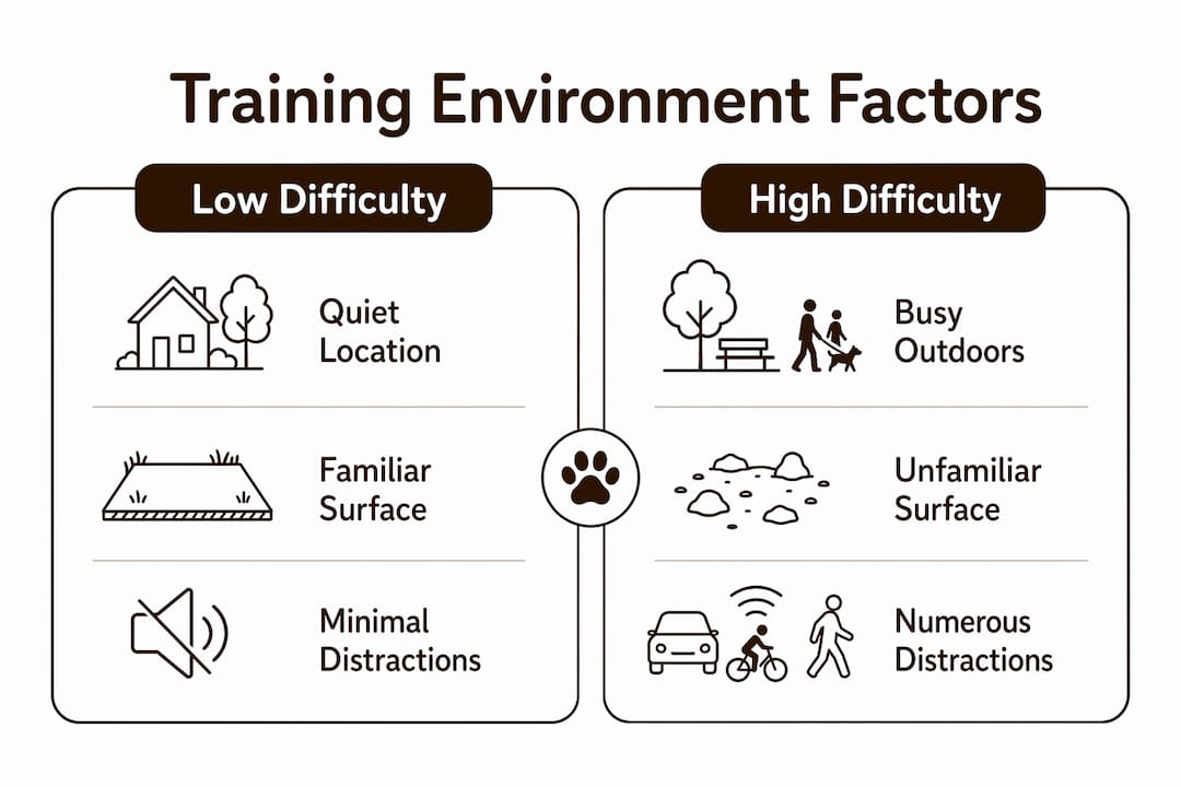 Infographic comparing easy and hard dog training settings