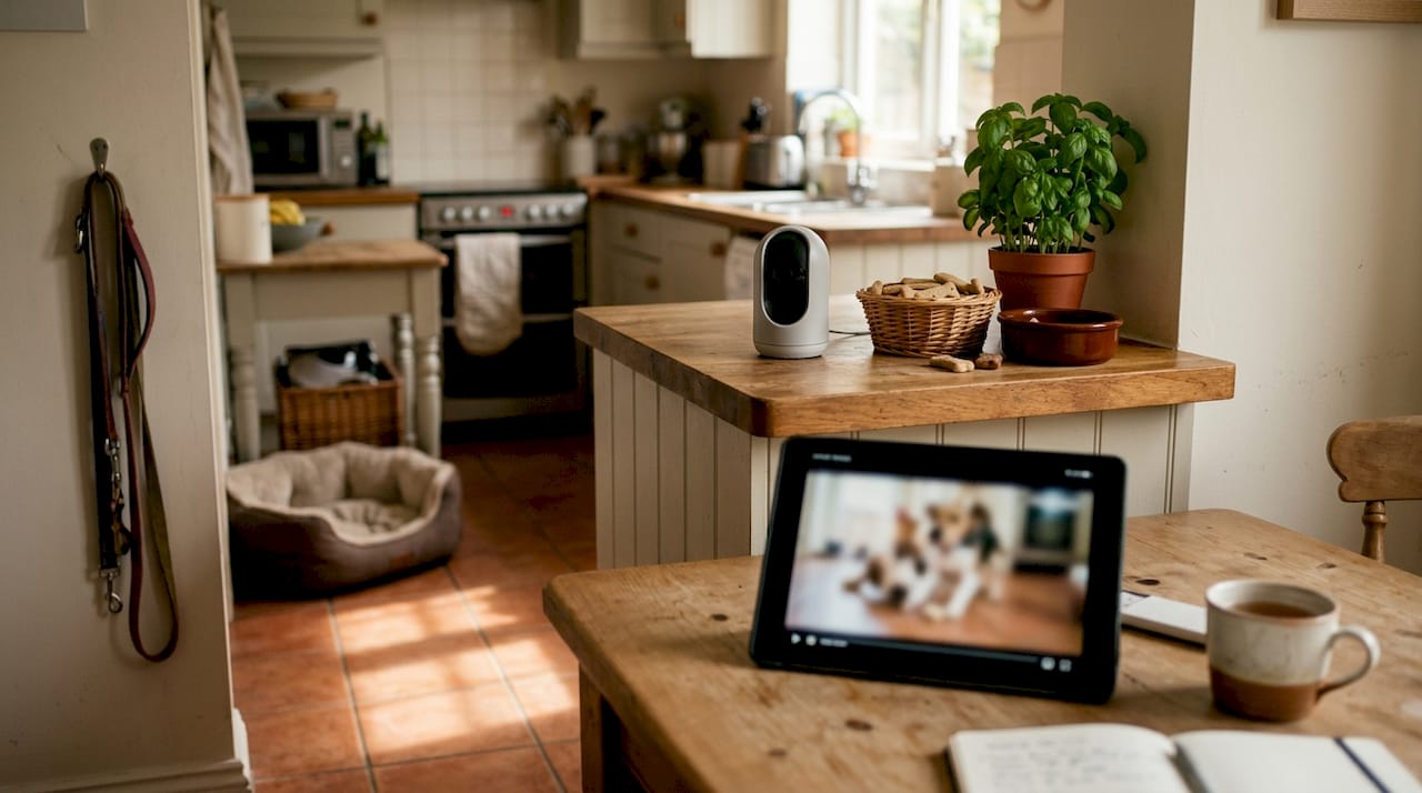 Pet monitor and laptop tracking dog behavior