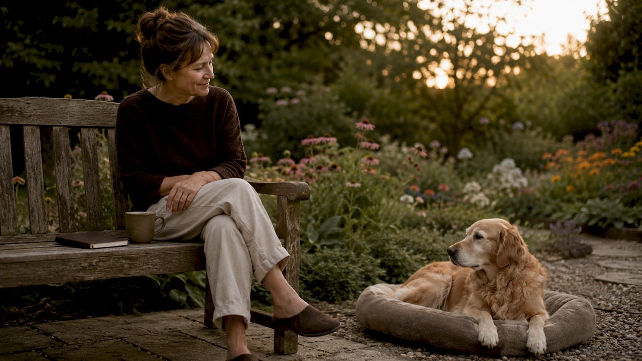 Owner observing dog alone training at home