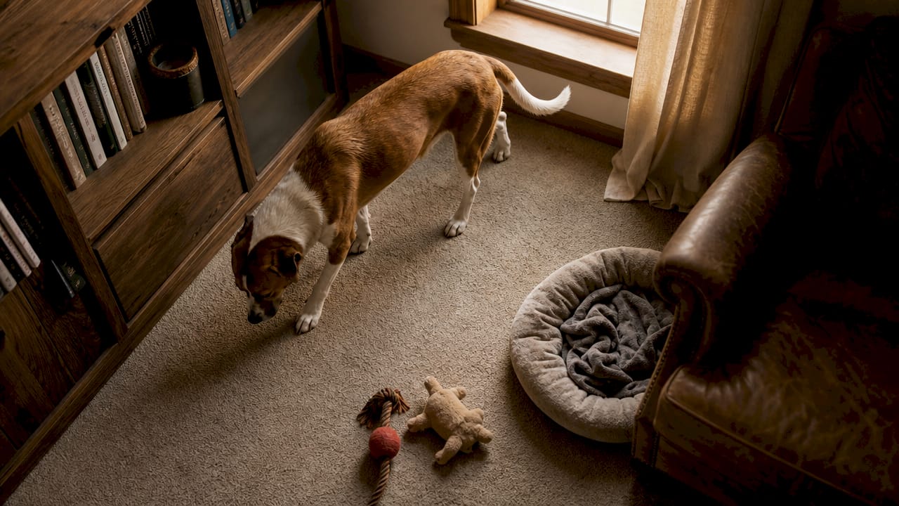 Anxious dog pacing by front door