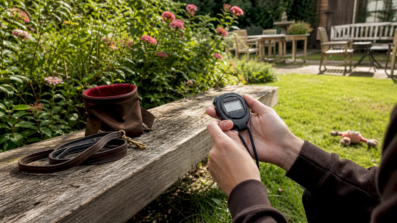 Stopwatch and training gear for timed dog session
