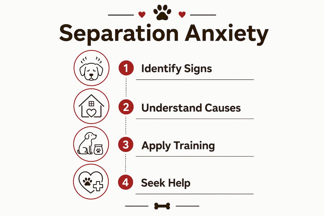 Infographic showing key steps for managing separation anxiety in rescue dogs