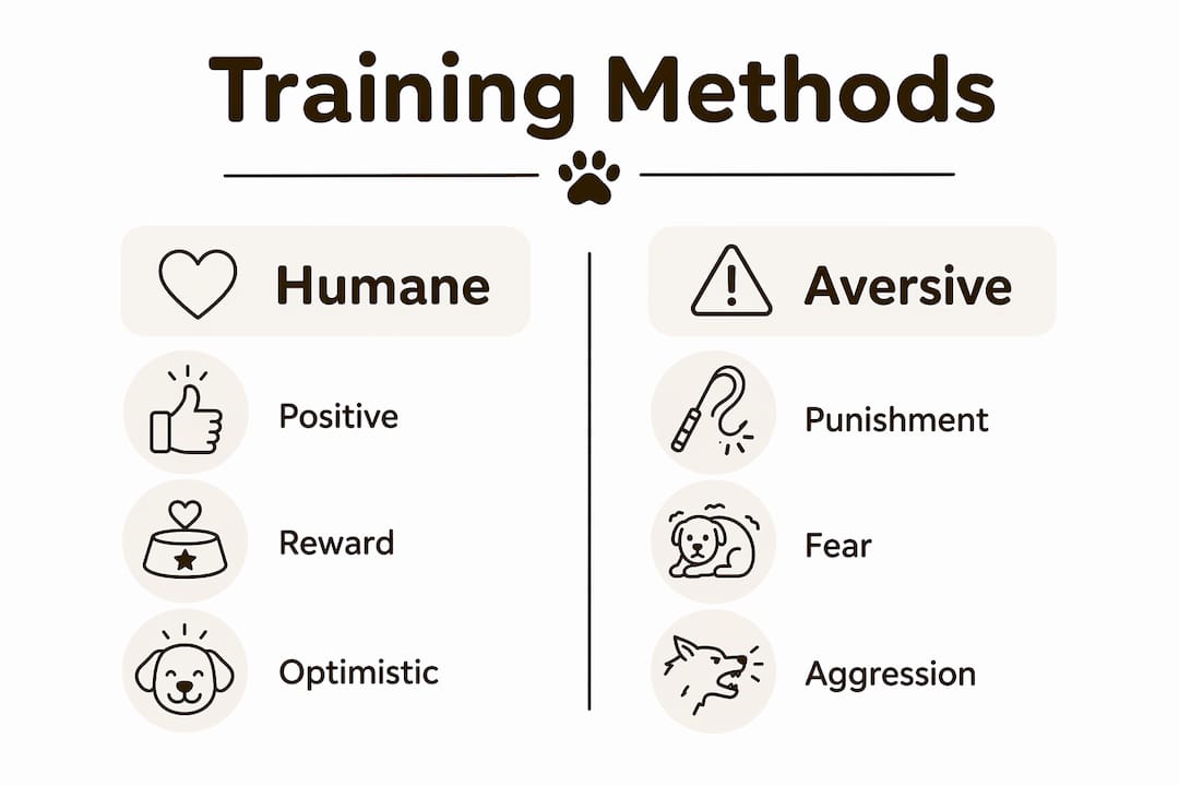 Infographic comparing humane and aversive training methods
