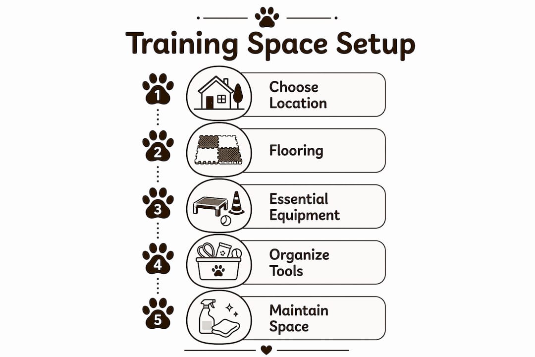 Infographic showing steps to set up dog training space