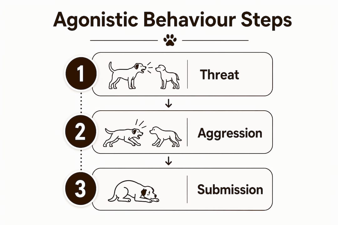Infographic depicting the steps of agonistic behaviour in dogs