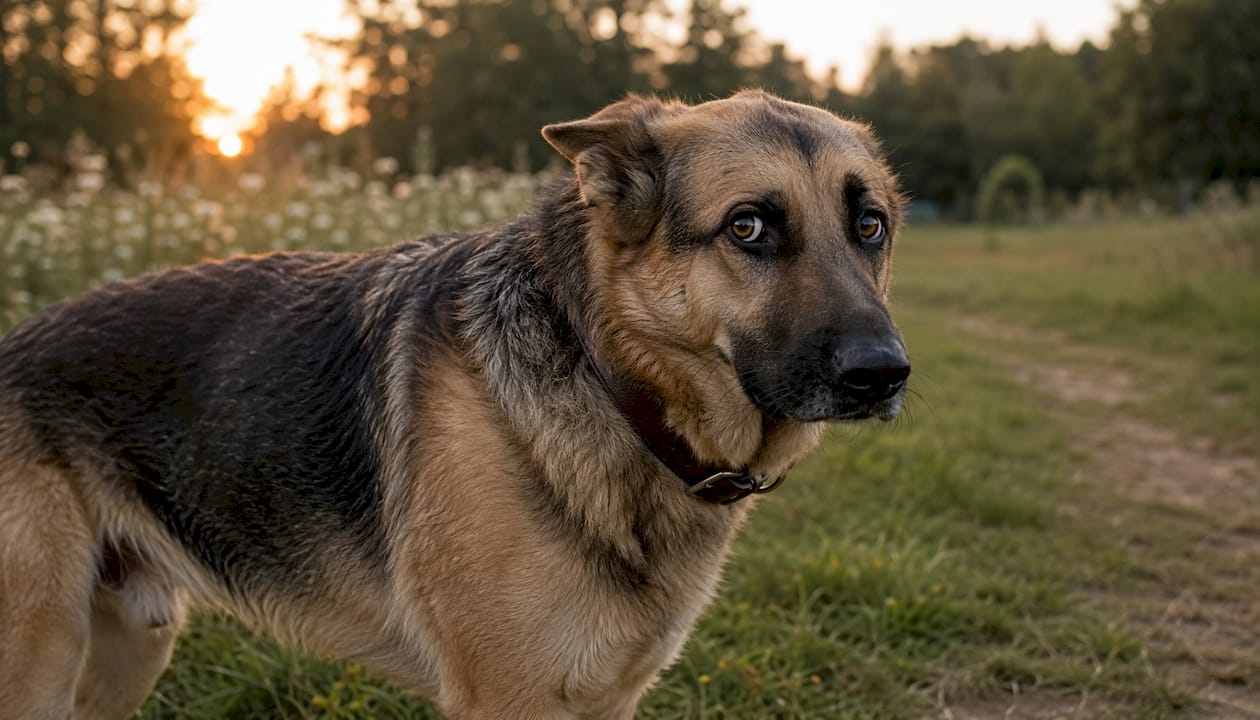 German Shepherd showing fearful body language