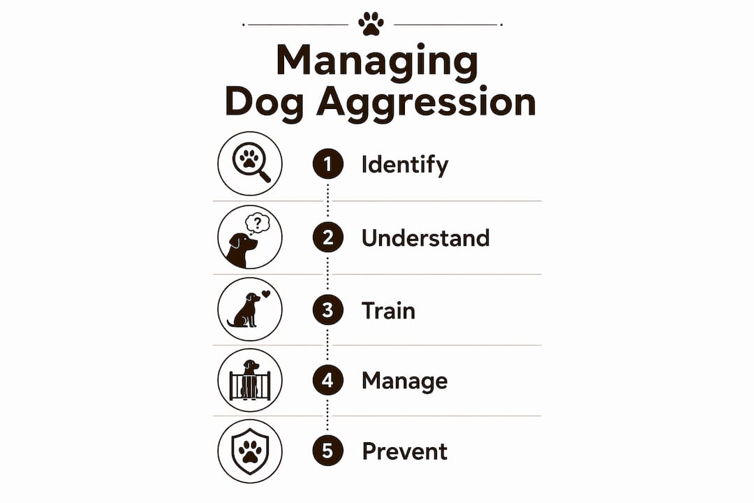 Infographic showing steps to manage dog aggression