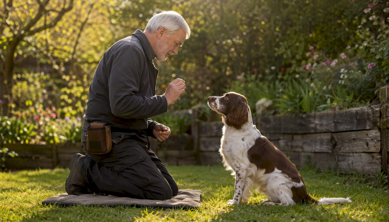 Trainer using positive reinforcement with border collie