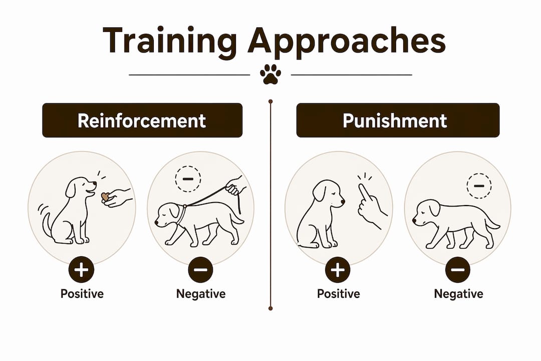 Infographic comparing reinforcement and punishment in dog training methods