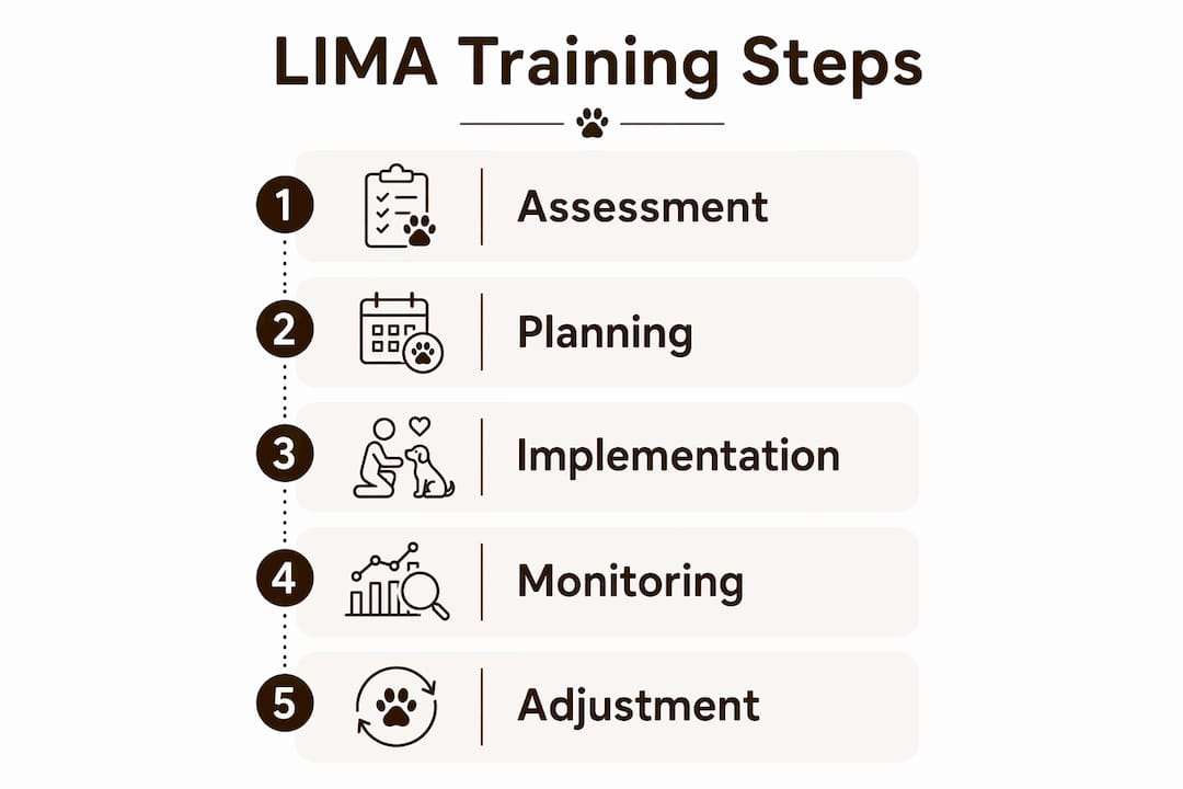 Infographic showing LIMA dog training step workflow