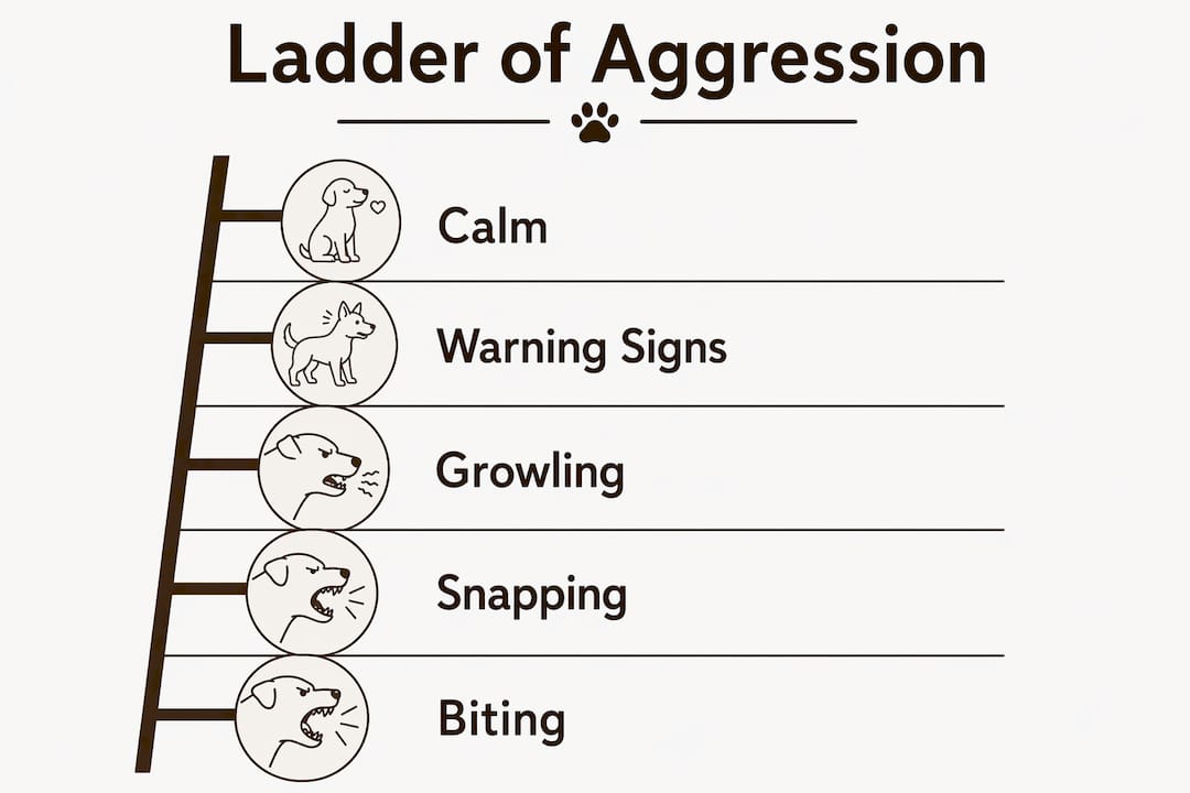 Infographic showing ladder of dog aggression warning signals