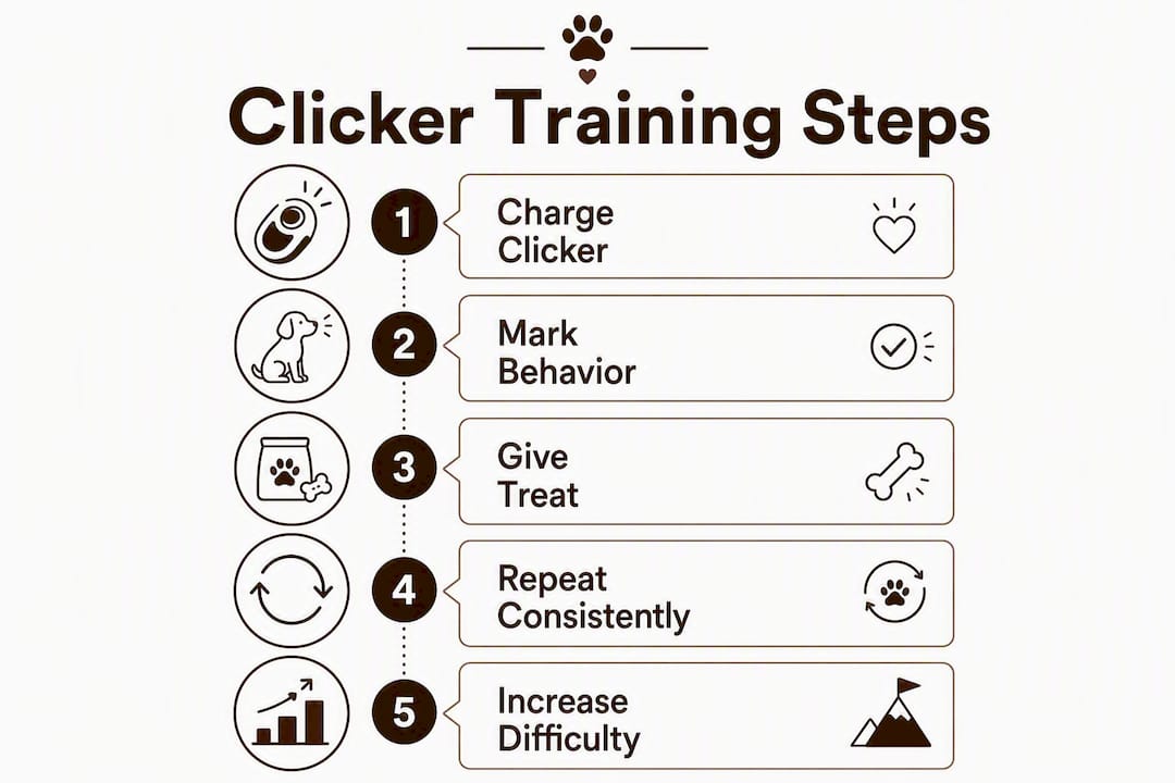 Infographic showing steps of clicker training